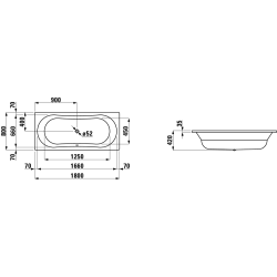 Vonia Laufen Thallium 180x80cm, įleidžiama