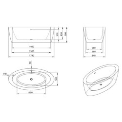 Vonia Paa Aria 174x84 cm, ovali, laisvai pastatoma