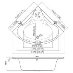 Kampinė vonia Roth Sabrina Neo 140x140 cm