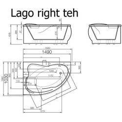 Vonia Vispool Lago 153x106cm, kampinė, dešinė