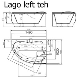 Vonia Vispool Lago 153x106cm, kampinė, kairė