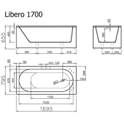 Vonia Vispool Libero 170x80cm, stačiakampė