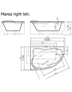 Vonia Vispool Marea 174x118cm, kampinė, dešinė
