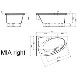 Vonia Vispool Mia 140x90 cm, kampinė, dešinė