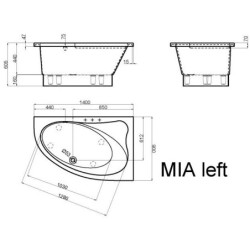 Vonia Vispool Mia 140x90 cm, kampinė, kairė