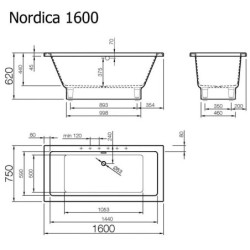 Vonia Vispool Nordica 160x75 cm, stačiakampė
