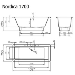 Vonia Vispool Nordica 170x75 cm, stačiakampė