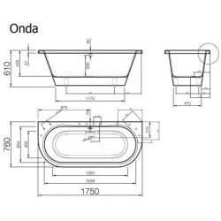 Vonia Vispool Onda 175x76cm, asimetrinė