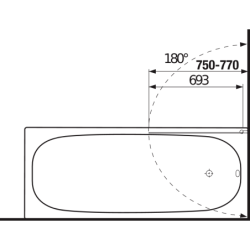 Vonios sienelė Jika Cubito Pure 75x140cm, 1 dalies, kairė