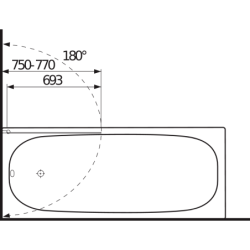 Vonios sienelė Jika Cubito Pure 75x140cm, 1 dalies, dešinė