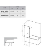 Vonios sienelė Ravak BVS2-100, su skaidriu stiklu, dešinė