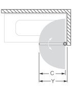 Vonios sienelė Roth TV1/800, brillant, skaidrus stiklas