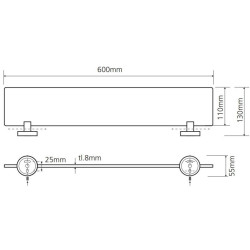 Lentynėlė Bemeta Omega 600mm, stiklinė