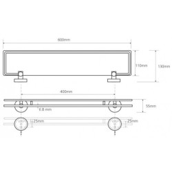 Lentynėlė Bemeta Omega 600mm, stiklinė, su borteliu