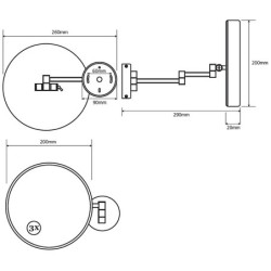 Kosmetinis veidrodis Bemeta, su apšvietimu, 290x200 mm