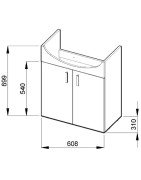 2 durelių spintelė Jika Lyra Plus, su 65cm praustuvu