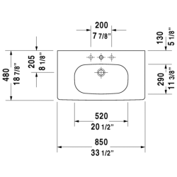 Praustuvas Duravit D-Code, 850x480mm, baldinis