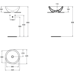 Pastatomas apvalus praustuvas Ideal Standard Strada, 43x43cm