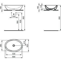 Pastatomas ovalus praustuvas Ideal Standard Strada, 60x42cm