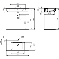 Praustuvas Ideal Standard Strada, plačiais kraštais, 91cm
