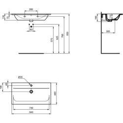 Praustuvas Ideal Standard Connect Air, 84cm, baldinis
