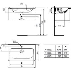 Praustuvas Ideal Standard Tonic II, 82cm, baldinis