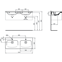 Praustuvas Ideal Standard Tonic II, 122cm, baldinis, dvigubas
