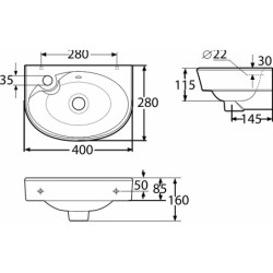 Praustuvas Ido Glow, 400mm, su skyle dešinėje