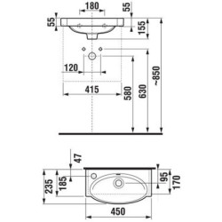 Mažas praustuvas Jika Tigo, 450x235mm, kairė