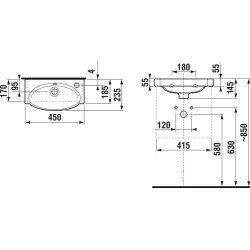Mažas praustuvas Jika Tigo, 450x235mm, dešinė