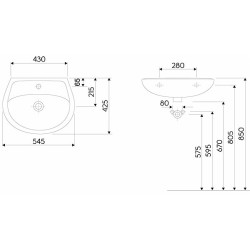 Praustuvas Geberit Kolo Idol 55cm, su skyle maišytuvui