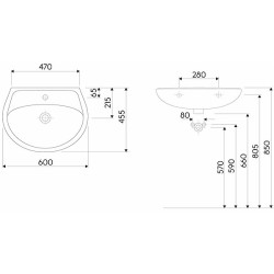 Praustuvas Geberit Kolo Idol 60cm, su skyle maišytuvui