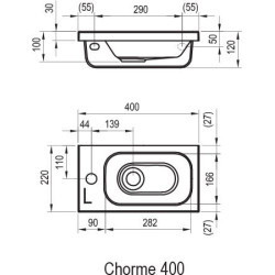 Praustuvas Ravak Chrome 400 R, 400x220mm, dešinė