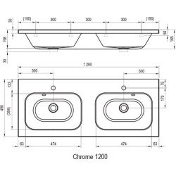 Praustuvas Ravak Chrome, dvigubas, 1200x490mm