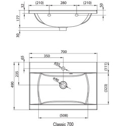 Praustuvas Ravak Classic 700, 700x490 mm