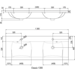Praustuvas Ravak Classic, dvigubas, 1300x490mm