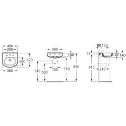 Praustuvas Roca Meridian, tvirtinamas prie sienos