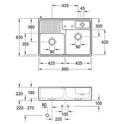 Keramikinė plautuvė Villeroy&Boch Double Bowl, balta, 2 skylės