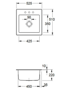 Keramikinė plautuvė Villeroy&Boch Subway 50S, juoda, 2 skylių