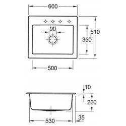 Keramikinė plautuvė Villeroy&Boch Subway 60S, balta, 3 skylių