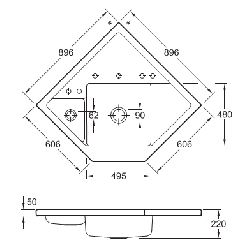 Keramikinė plautuvė Villeroy&Boch Monumentum, kampinė