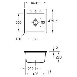 Keramikinė plautuvė Villeroy&Boch Subway 45XS, juoda, 2 skylės