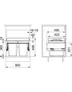 Šiukšliadėžė Franke FX 60, 1x26l + 2x11l