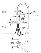 Plautuvės maišytuvas Grohe Concetto, plienas, ištraukiama žarna