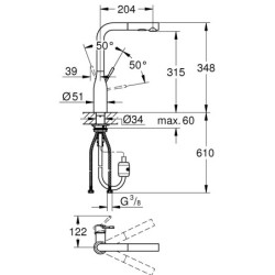 Plautuvės maišytuvas Grohe Essence, chromas, ištraukiama žarna