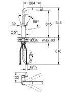 Plautuvės maišytuvas Grohe Essence, grafitas, ištraukiama žarna