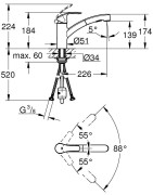 Plautuvės maišytuvas Grohe Eurosmart, su ištraukiamu dušeliu