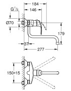 Plautuvės maišytuvas Grohe Eurosmart, iš sienos, ilgu snapu