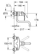Plautuvės maišytuvas Grohe Eurosmart, iš sienos, su snapu