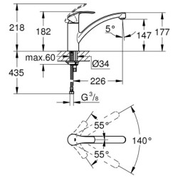 Plautuvės maišytuvas Grohe Eurosmart, chromo spalvos